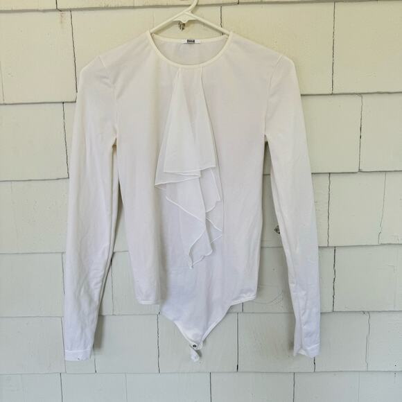 Wolford Ruffle Front Long Sleeve Bodysuit White size Medium - Picture 1 of 9